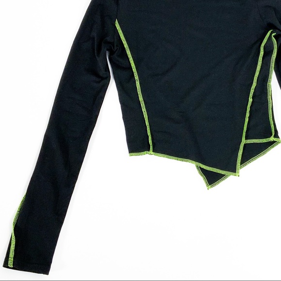 Womens asymmetrical black & lime green long sleeve - Picture 4 of 8
